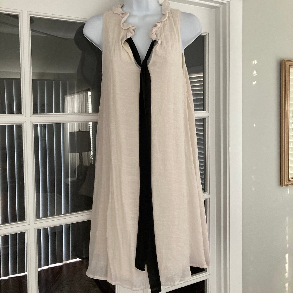 Jella C Cream Sleeveless Dress with Black Sash Medium